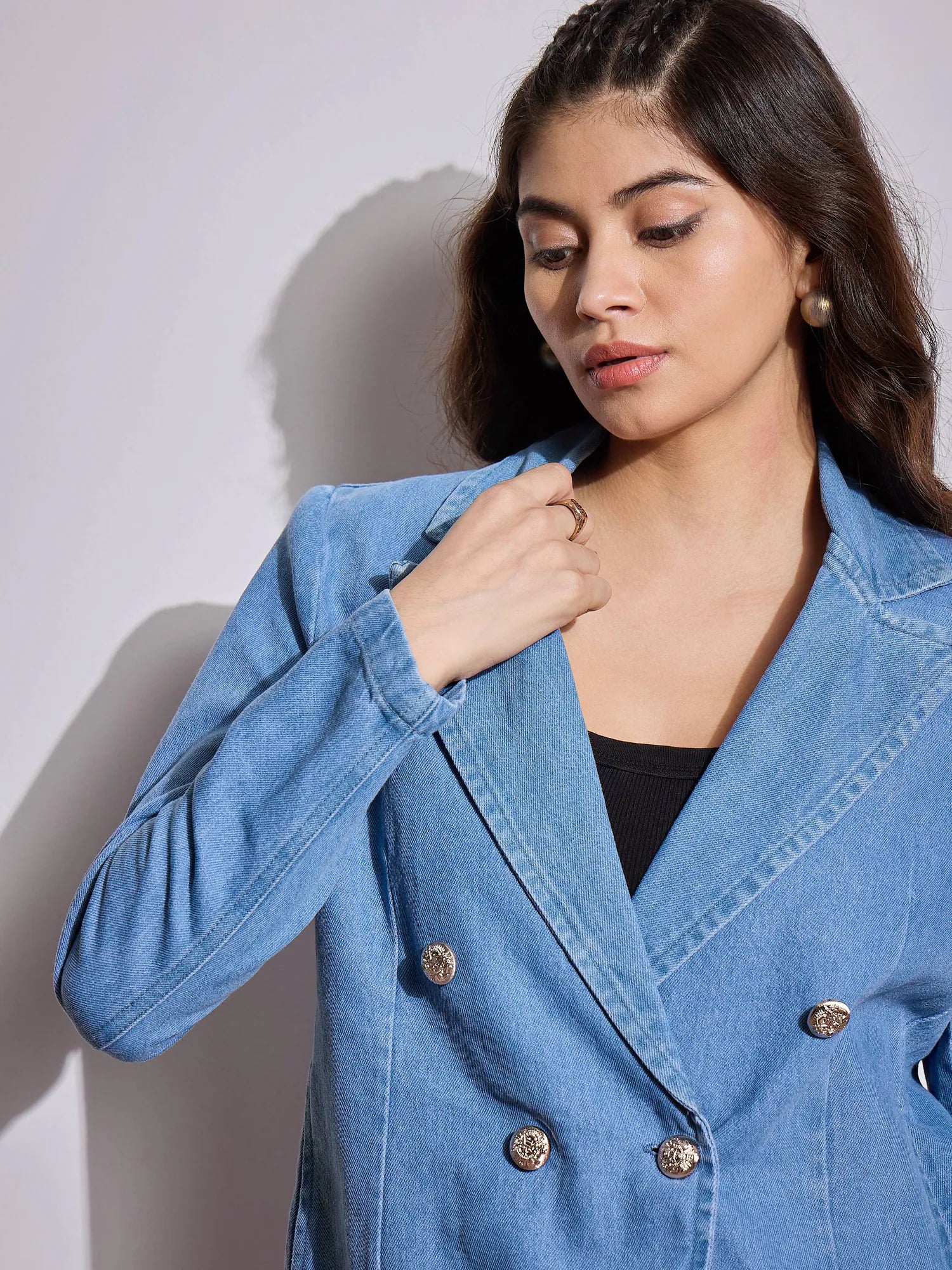 Denim Crop Blazer - Women's Western Clothing | Stylish Outfit