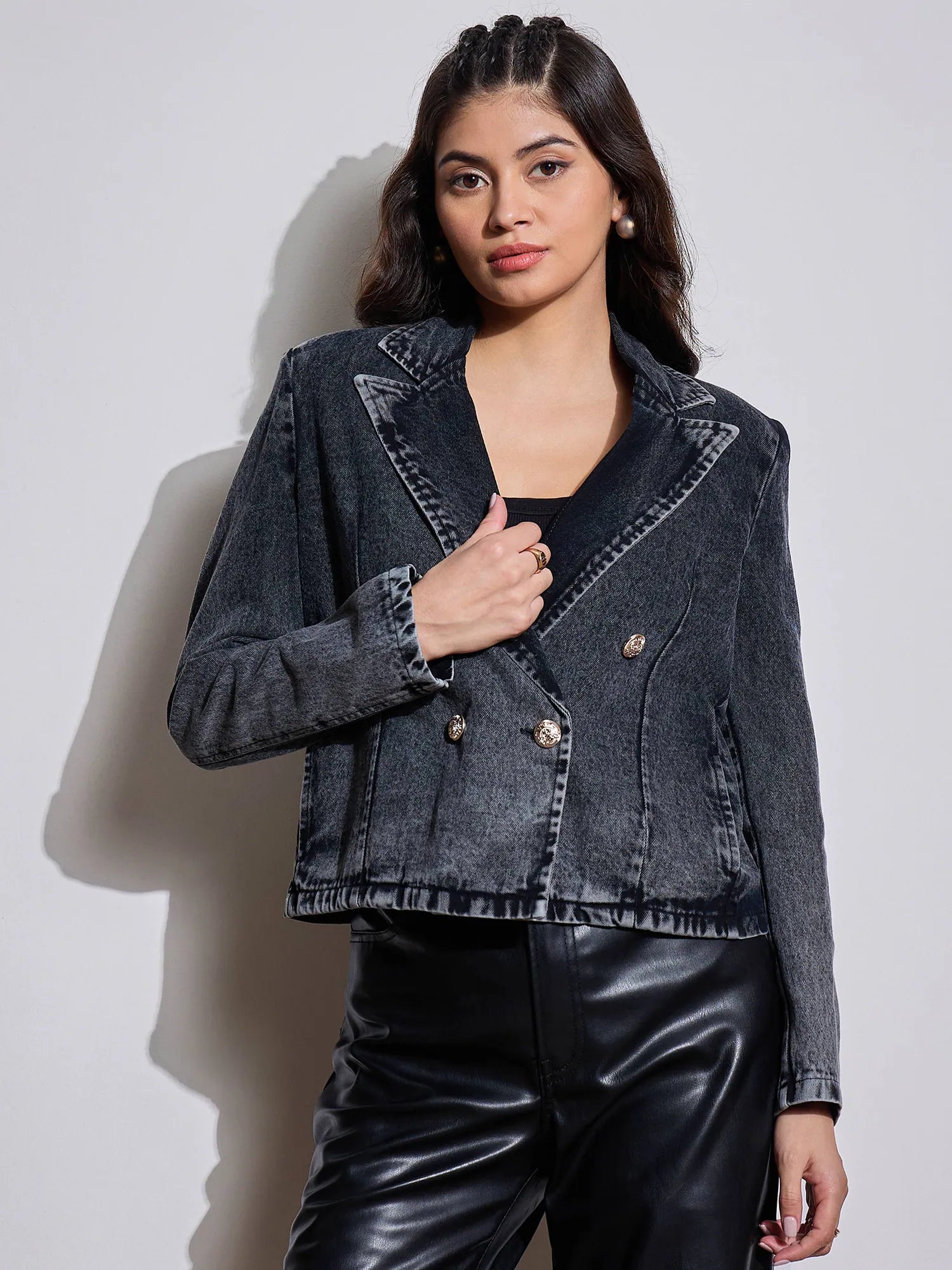 Black Denim Crop Blazer - Women's Western Wear Essential