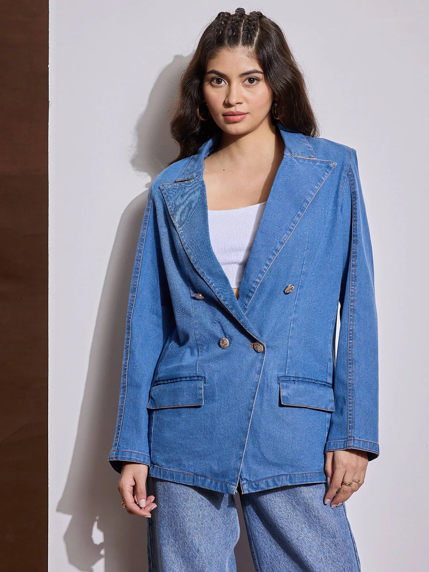 Women's Western Outfits - Blue Denim Blazer | Full Sleeve