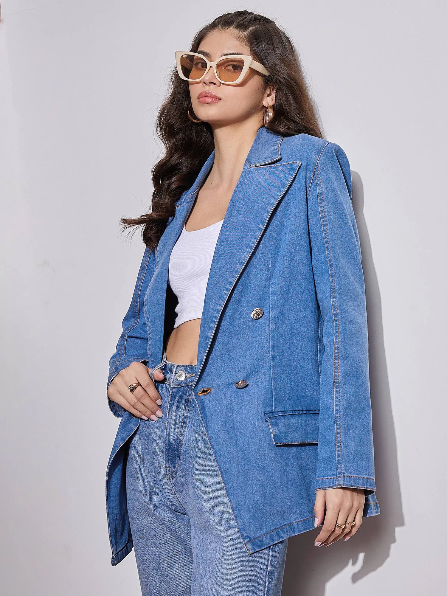 Women's Western Outfits - Blue Denim Blazer | Full Sleeve