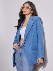 Women Blue Notch Collar Full Sleeve Blazer-SFJCKT6958