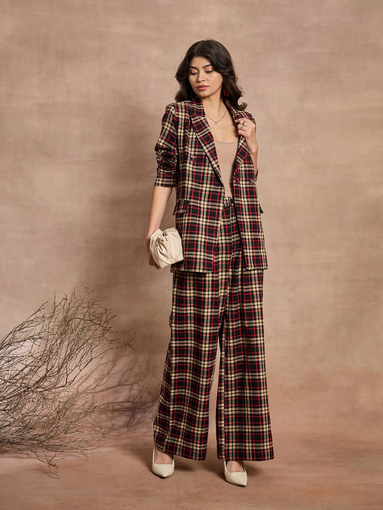 Check Blazer - Women's Western Wear - Black & Beige Blazer