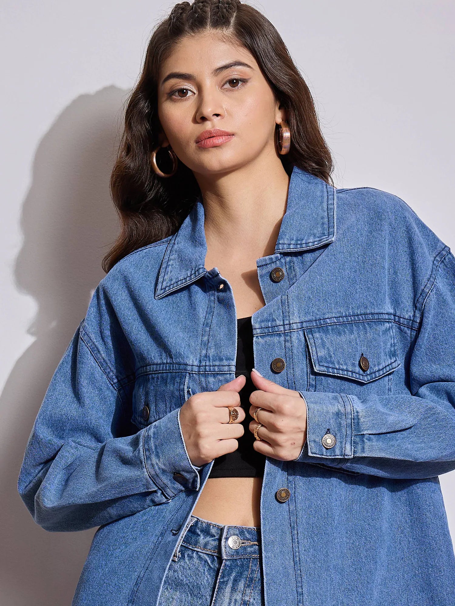 Denim Back Heart Patch Shacket - Trendy Women's Outerwear
