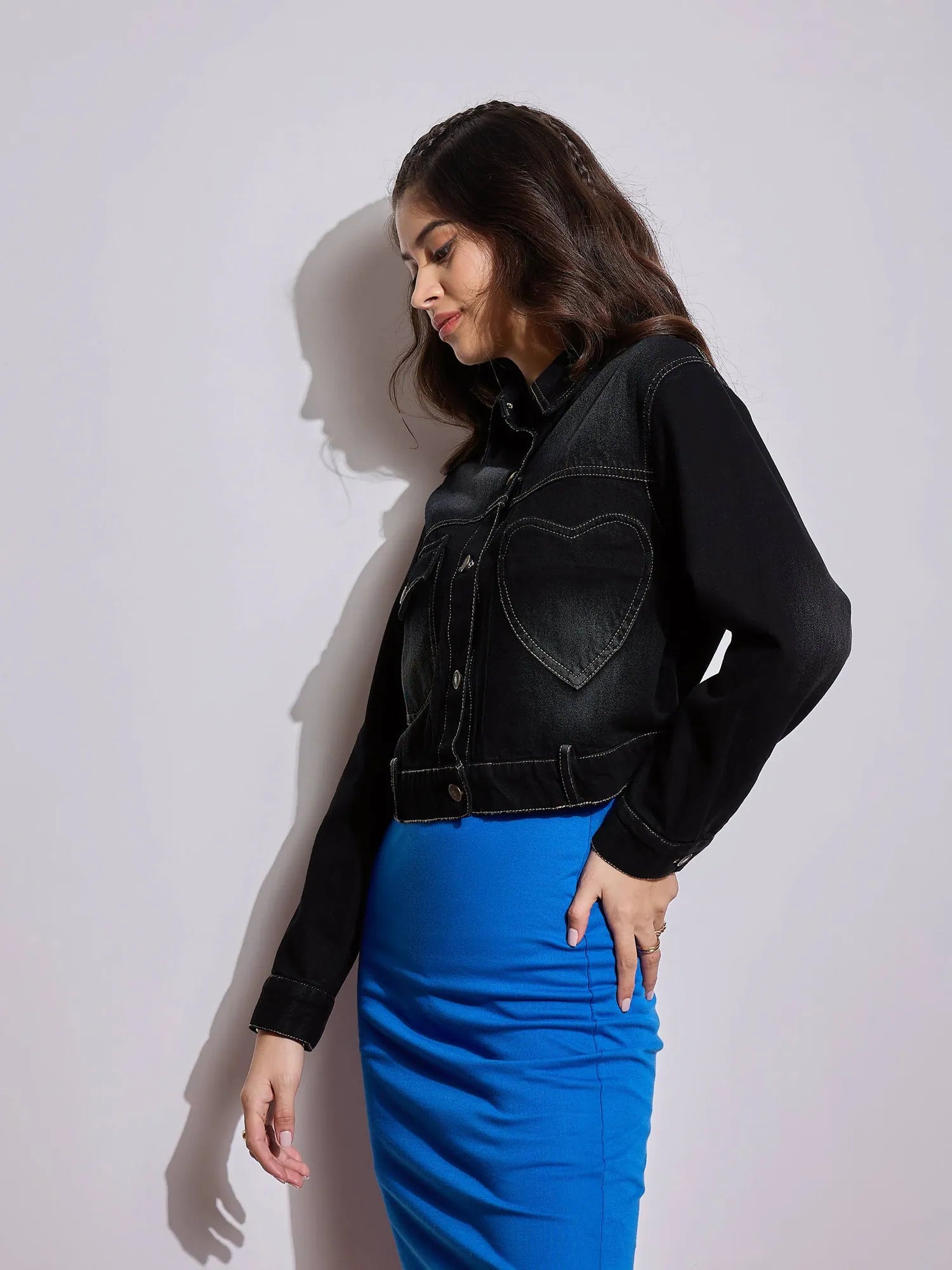 Black Denim Heart Pocket Jacket - Women's Trendy Jackets