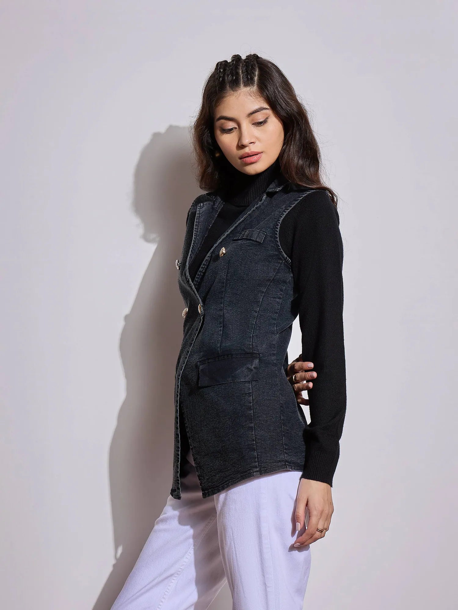 Black Denim Sleeveless Jacket | Women's Outerwear and Jackets