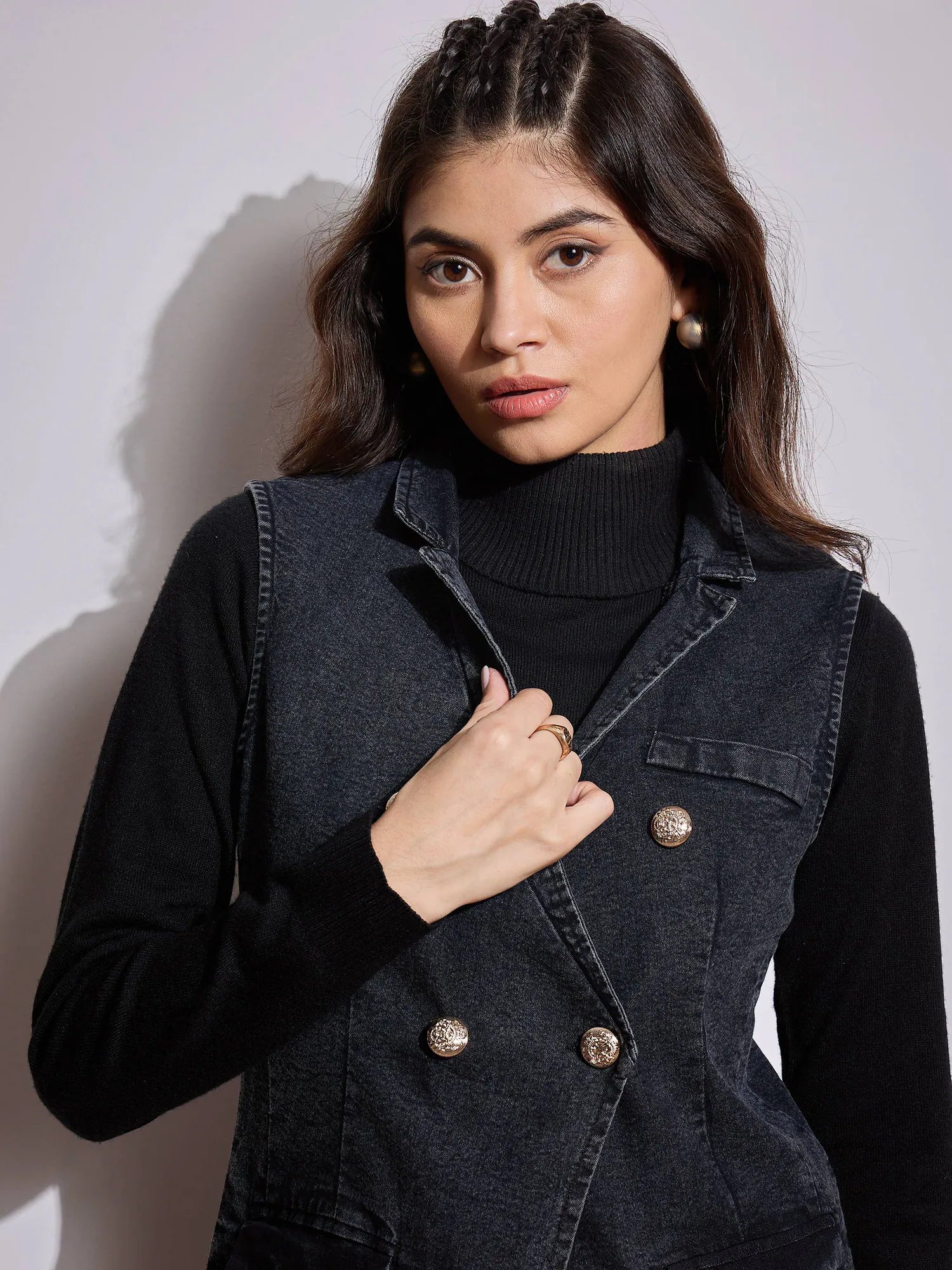 Black Denim Sleeveless Jacket | Women's Outerwear and Jackets