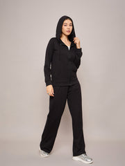 Women Black Terry Hoodie Jacket With Track Pants-SFJCKT6971_SFPANT50995