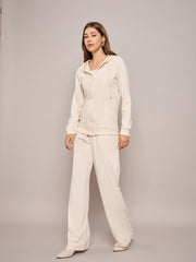 Women Off White Terry Hoodie Jacket With Track Pants-SFJCKT6972_SFPANT50996