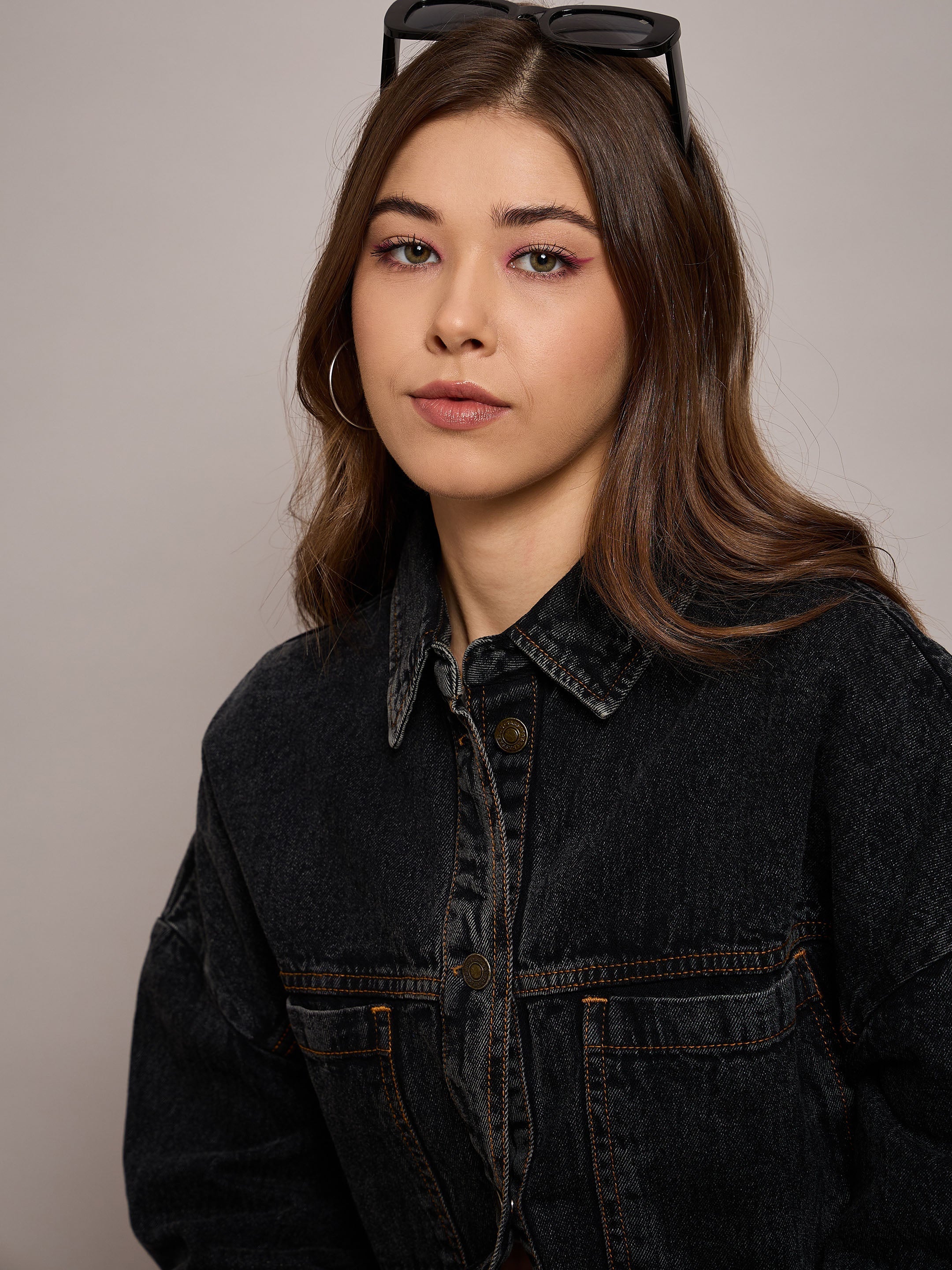Women Black Denim Oversized Jacket-SFJCKT6973