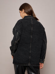 Women Black Denim Oversized Jacket-SFJCKT6973