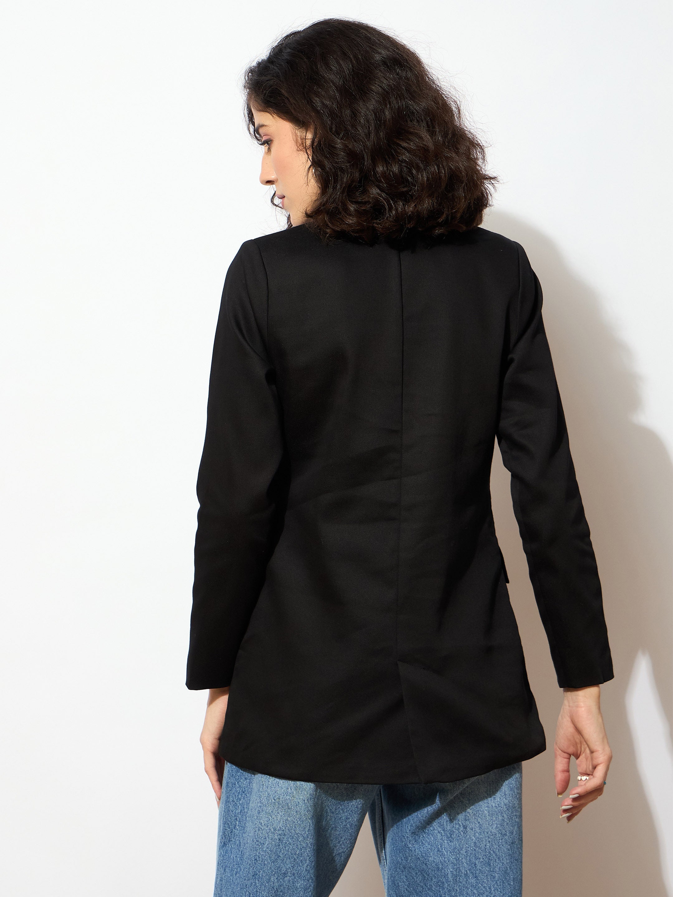 Women Black Full Sleeves Double Breasted Blazer-SFJCKT6975