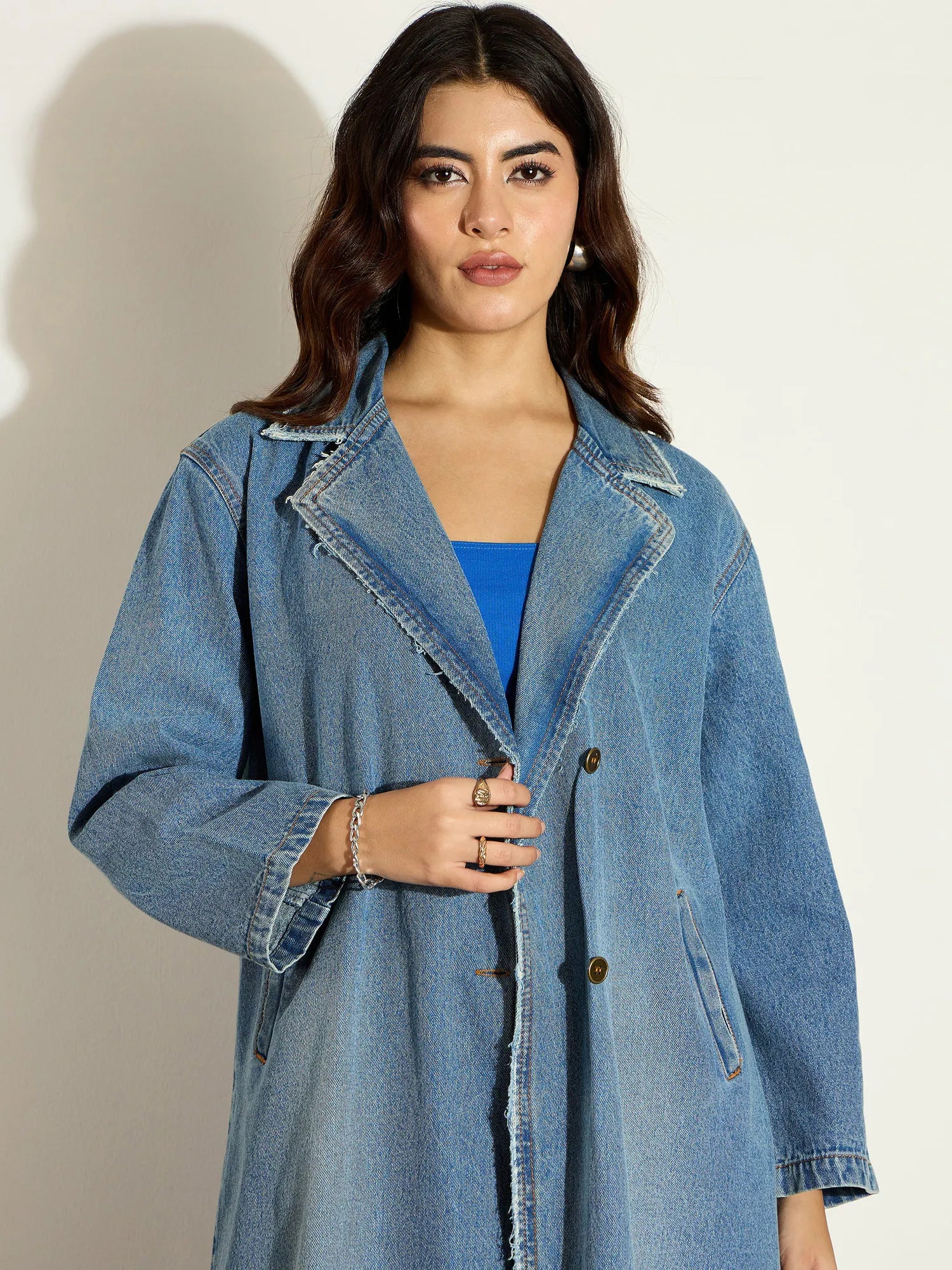 Acid Wash Denim Overcoat - Stylish Women's Winter Coats