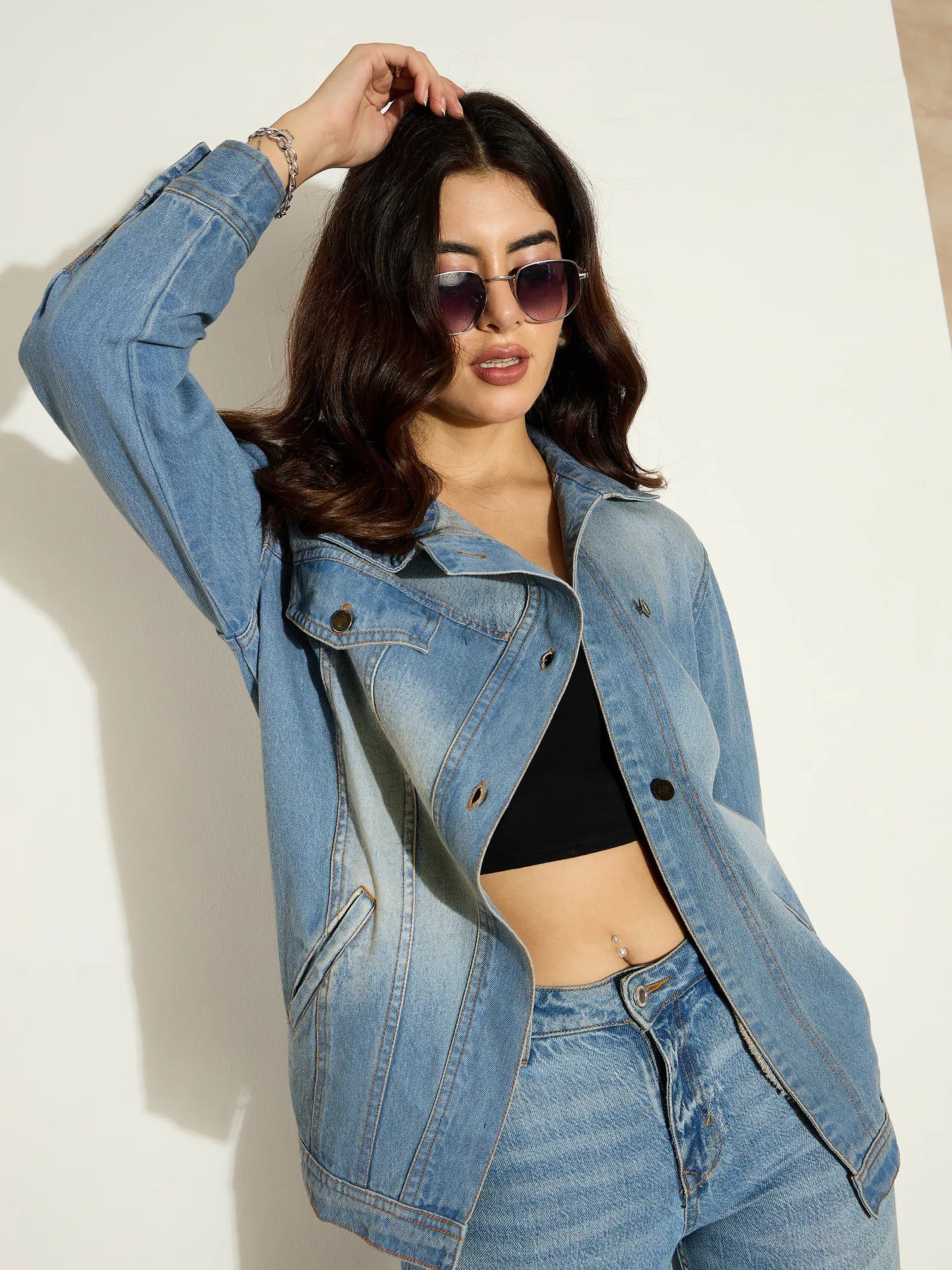 Blue Acid Wash Denim Jacket - Women's Fashion Outerwear