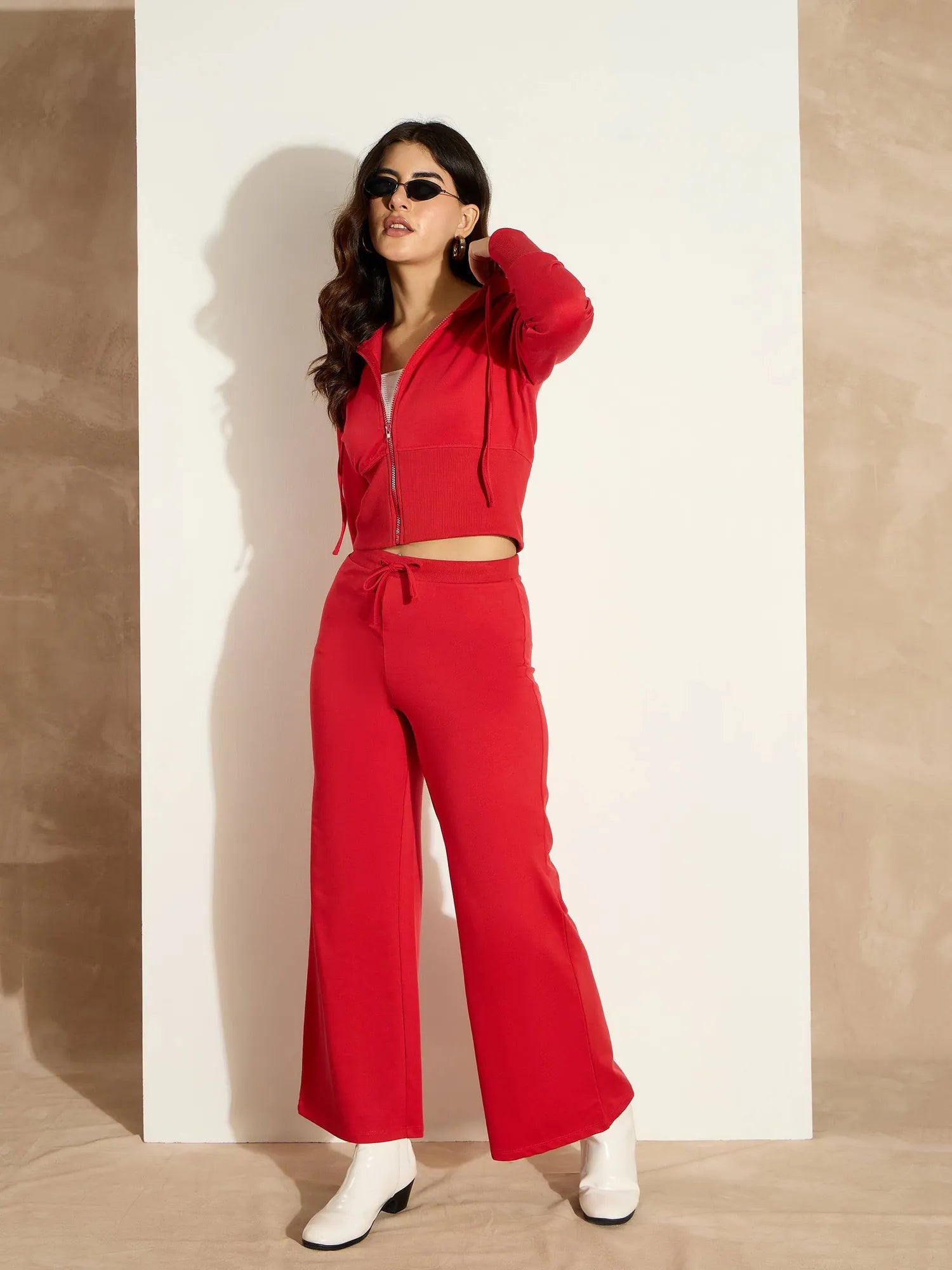 Red Terry Crop Jacket - Trendy Women's Fashion Jackets