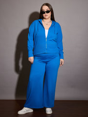 Women Royal Blue Terry Zipper Hoodie Jacket with Track Pants-SFJCKT6992_SFPANT51010