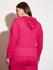 Women Fuchsia Terry Zipper Hoodie Jacket-SFJCKT6993