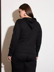 Women Black Terry Zipper Hoodie Jacket-SFJCKT6994