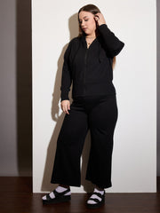 Women Black Terry Zipper Hoodie Jacket with Track Pants-SFJCKT6994_SFPANT51012