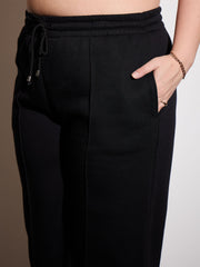 Women Black Terry Zipper Hoodie Jacket with Track Pants-SFJCKT6994_SFPANT51012