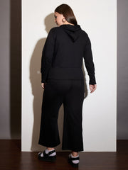Women Black Terry Zipper Hoodie Jacket with Track Pants-SFJCKT6994_SFPANT51012