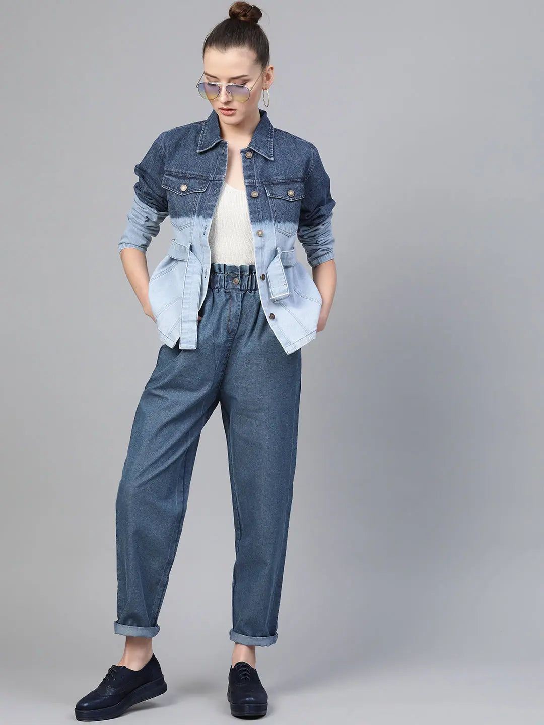 Blue Paper Bag Waist Jeans - Stylish Women's Denim
