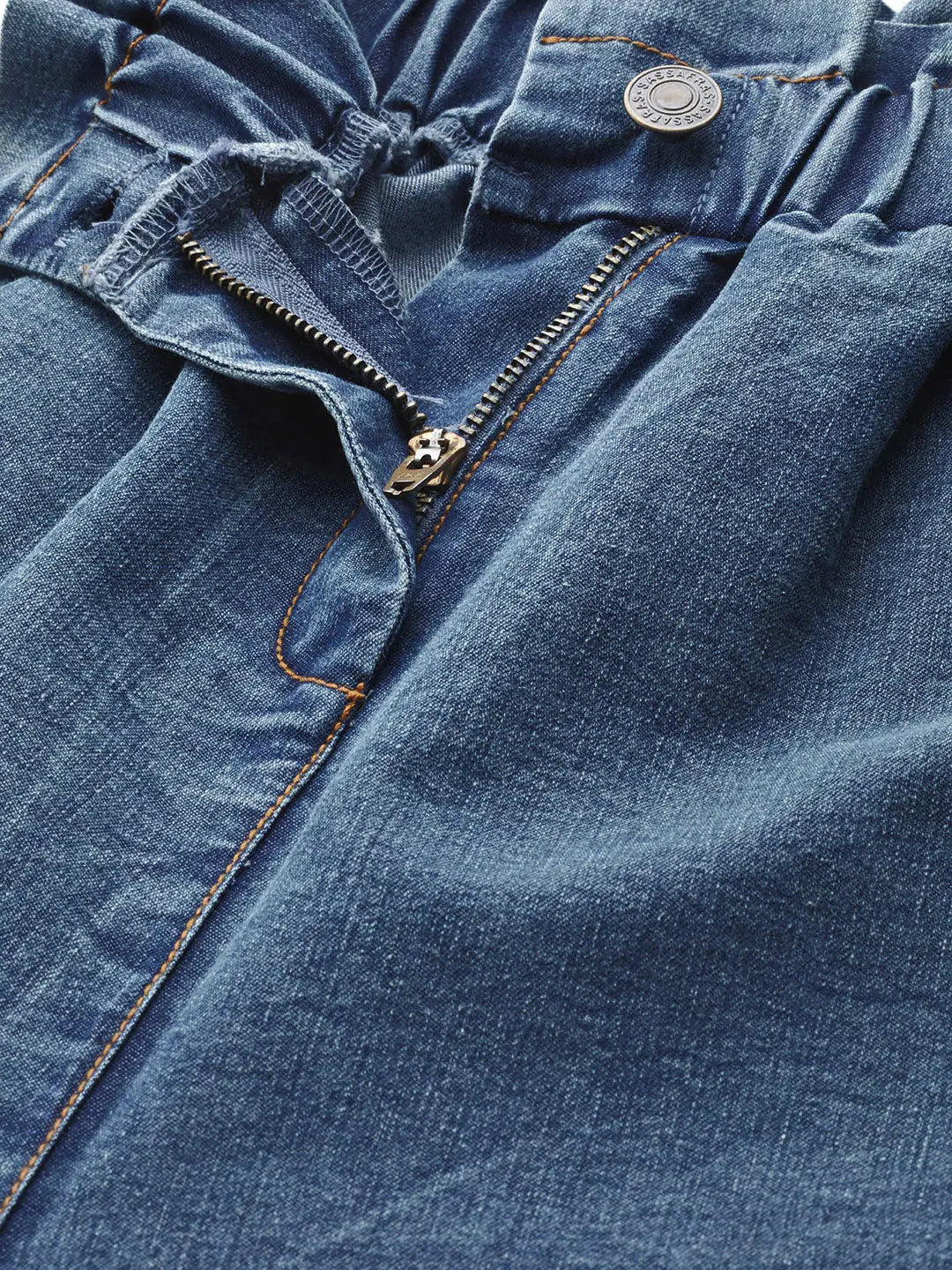 Blue Paper Bag Waist Jeans - Stylish Women's Denim