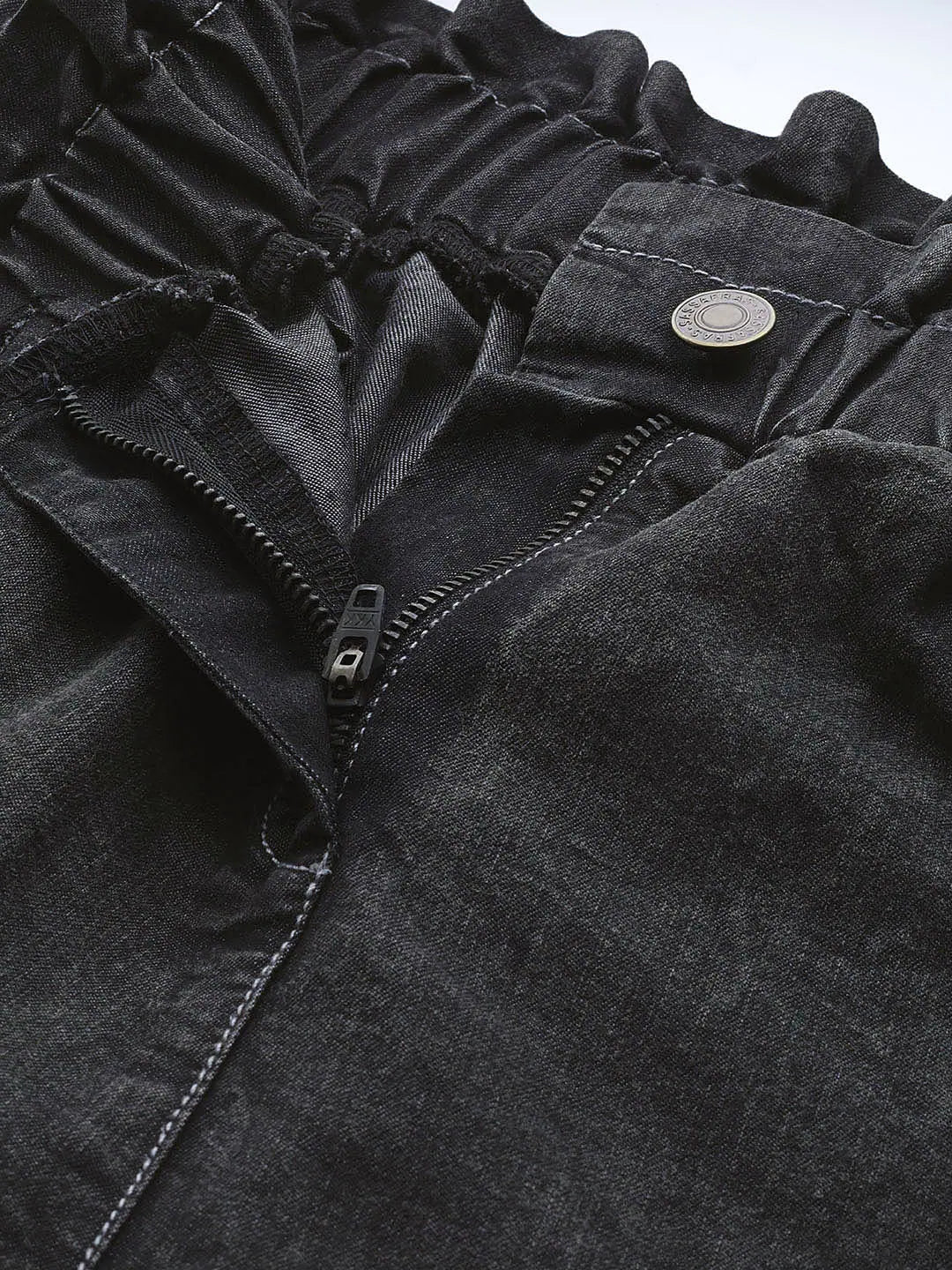 Black Paper Bag Waist Jeans - Women's Casual Style