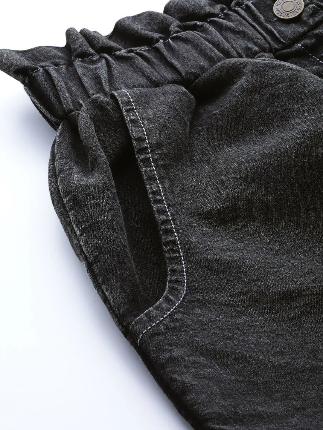 Black Paper Bag Waist Jeans - Women's Casual Style