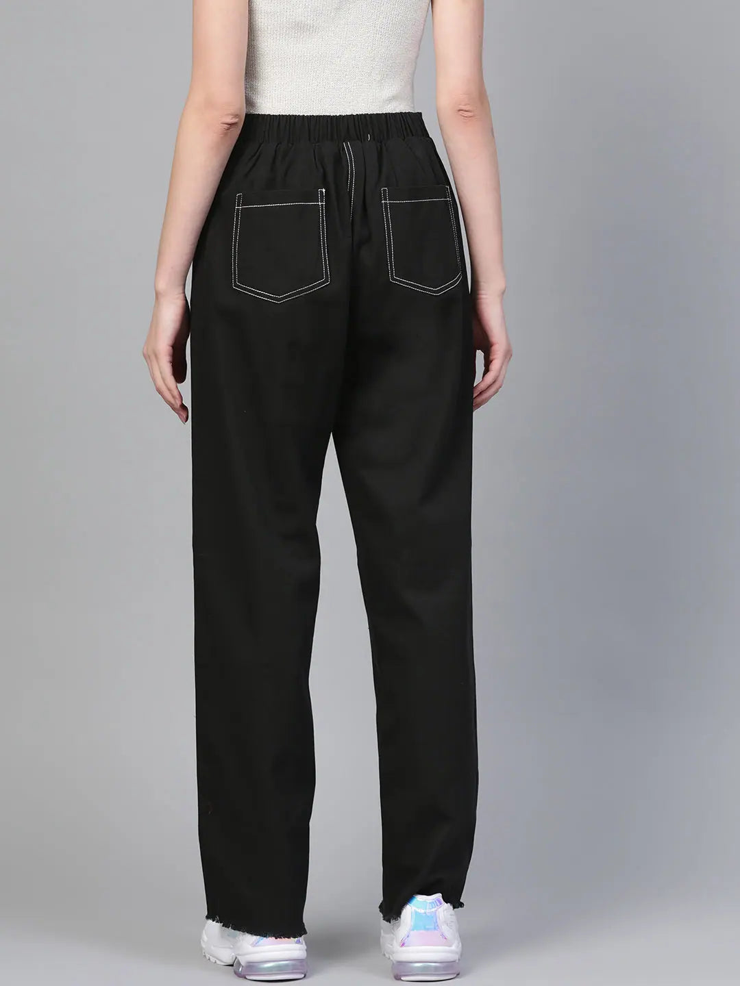 Black Wide Jeans with Contrast Stitch - Denim Comfort Fit