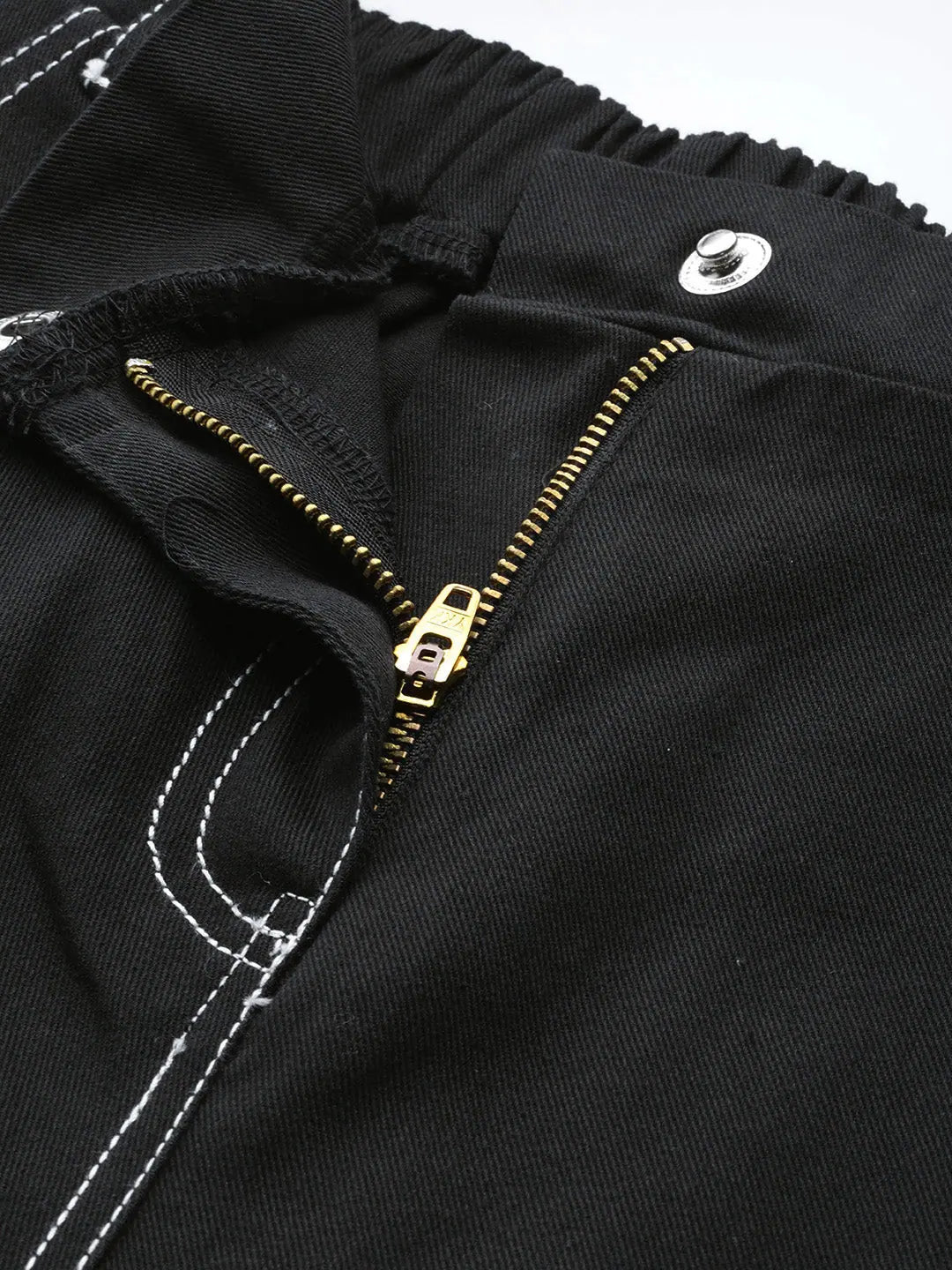 Black Wide Jeans with Contrast Stitch - Denim Comfort Fit
