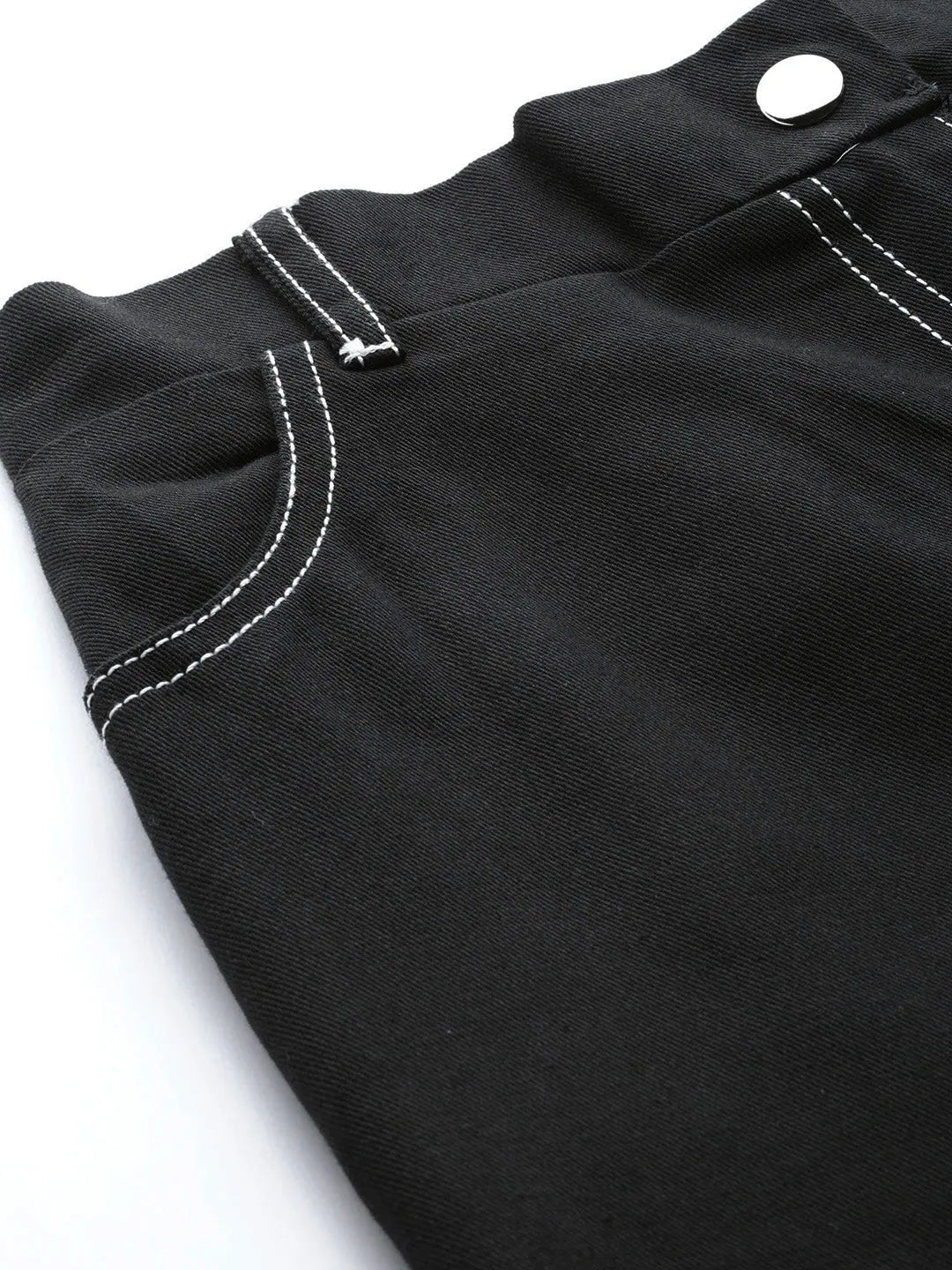 Black Wide Jeans with Contrast Stitch - Denim Comfort Fit
