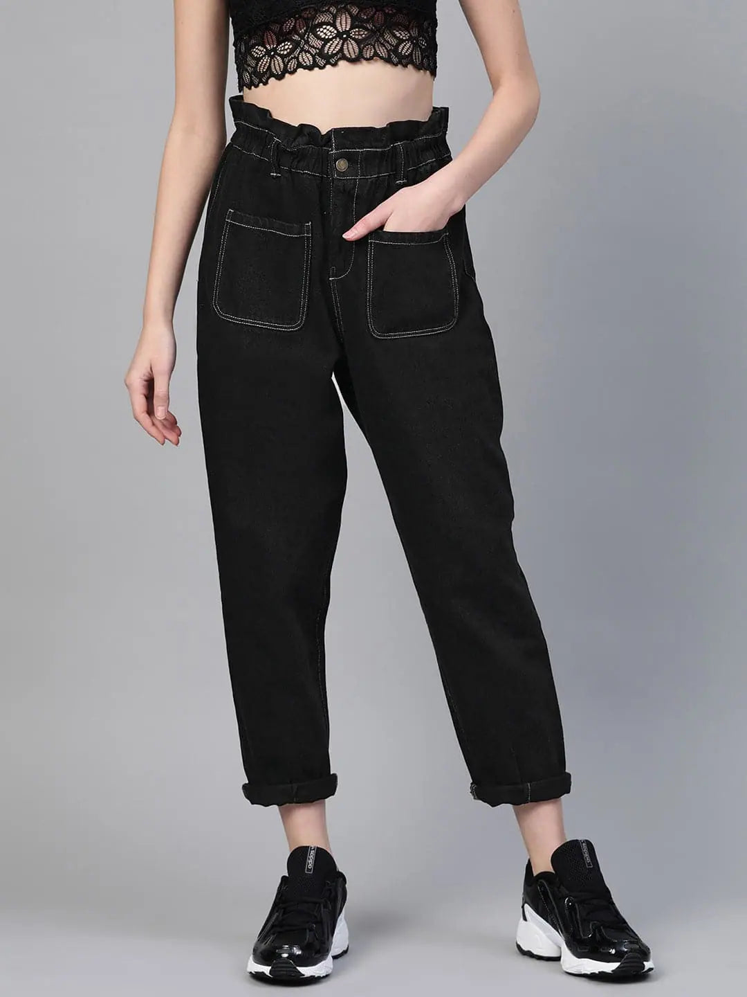 Black Front Pocket Slouchy Jeans - Denim Comfort Fit