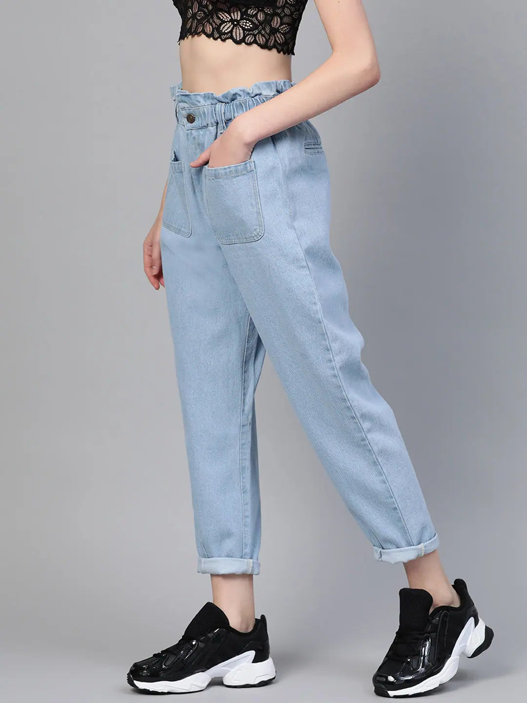 Blue Front Pocket Slouchy Jeans - Women's Denim Comfort Fit