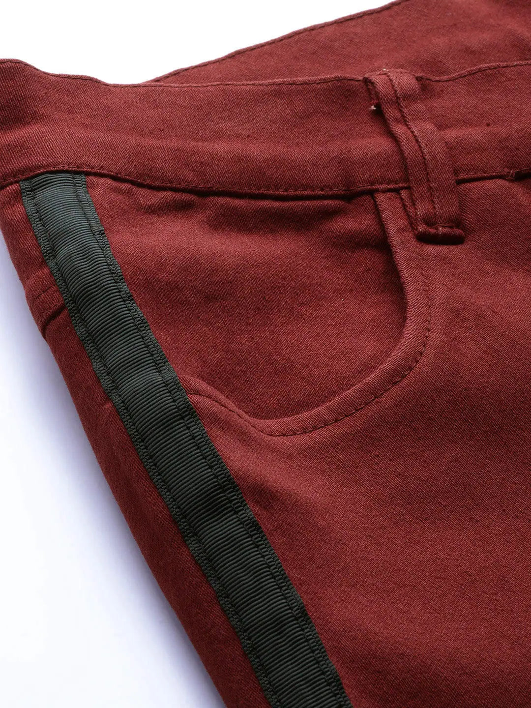 Rust Bell Bottom Jeans: Trendy Side Tape Detail Denim Pants