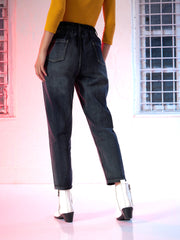Navy Washed High Waist Distressed Knee Jeans-SFJEAN0067