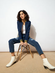 Women Blue High Waist Distressed Knee Jeans-SFJEAN0068