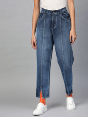 Blue High Waist Front Slit Jeans-SFJEAN0070