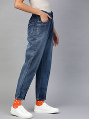 Blue High Waist Front Slit Jeans-SFJEAN0070