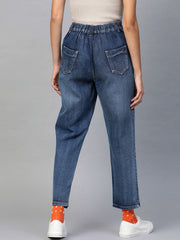 Blue High Waist Front Slit Jeans-SFJEAN0070