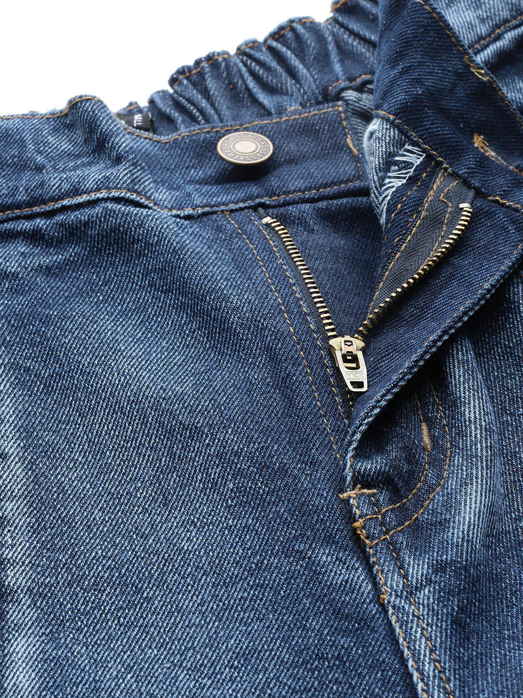 Blue High Waist Front Slit Jeans-SFJEAN0070