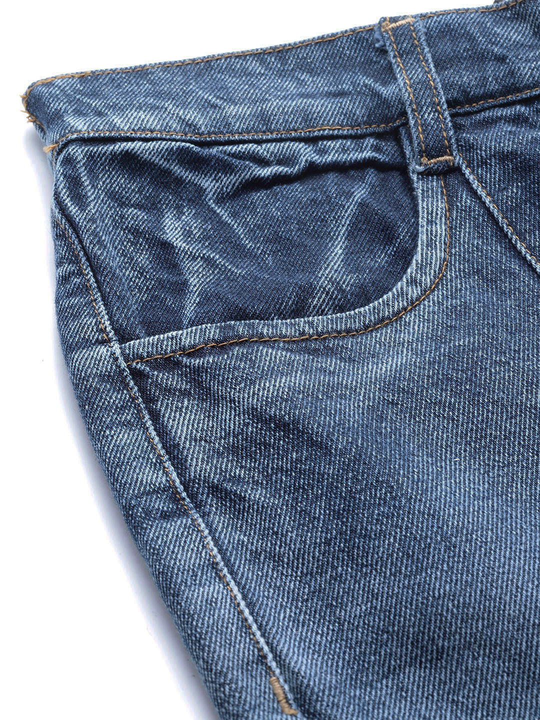 Blue High Waist Front Slit Jeans-SFJEAN0070