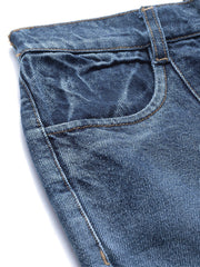 Blue High Waist Front Slit Jeans-SFJEAN0070