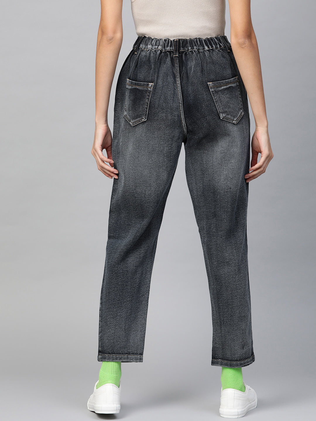 Navy Washed High Waist Basic Jeans-SFJEAN0071