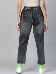 Navy Washed High Waist Basic Jeans-SFJEAN0071