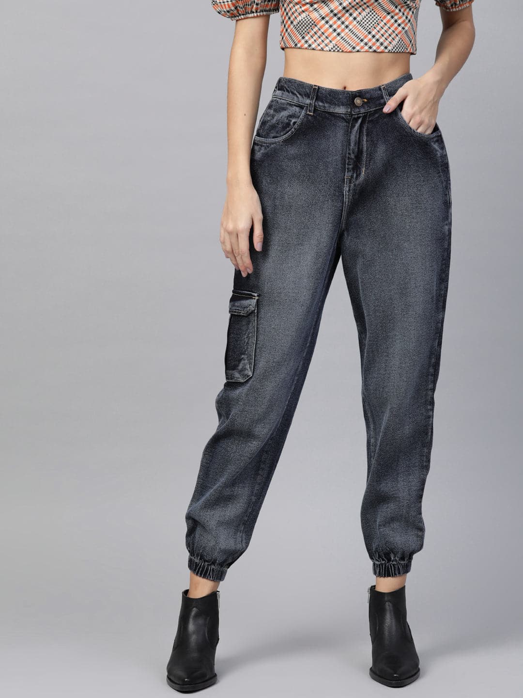 Navy Washed Street Wear Jogger Jeans-SFJEAN0073