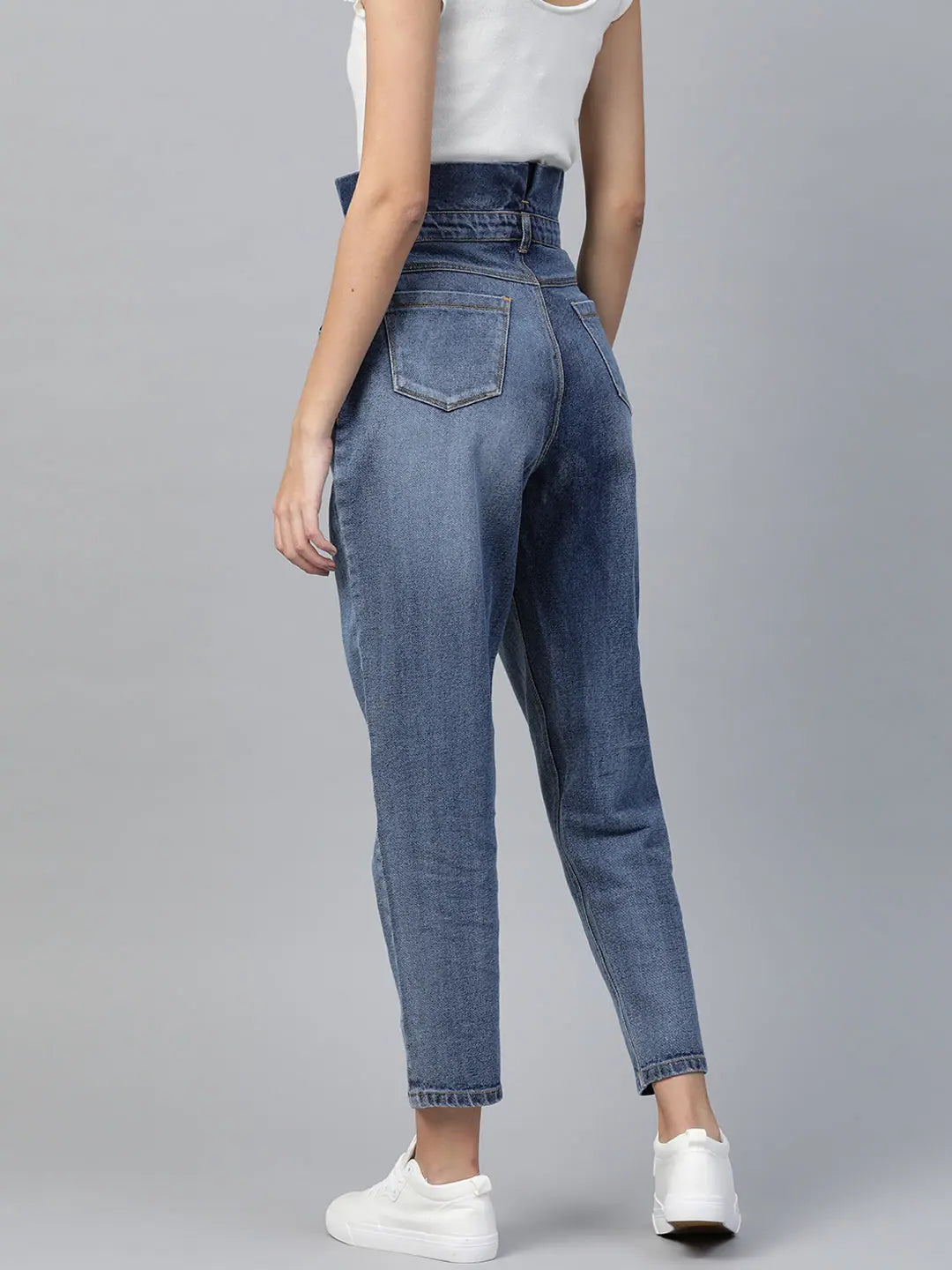 Blue Paper Bag Jeans: High-Waisted Denim, Comfort Fit