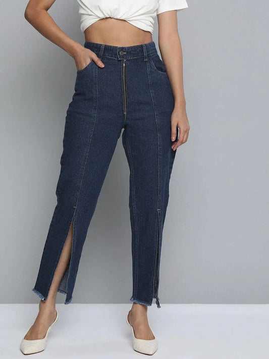 Navy Zipper Fly Mom Jeans 1080