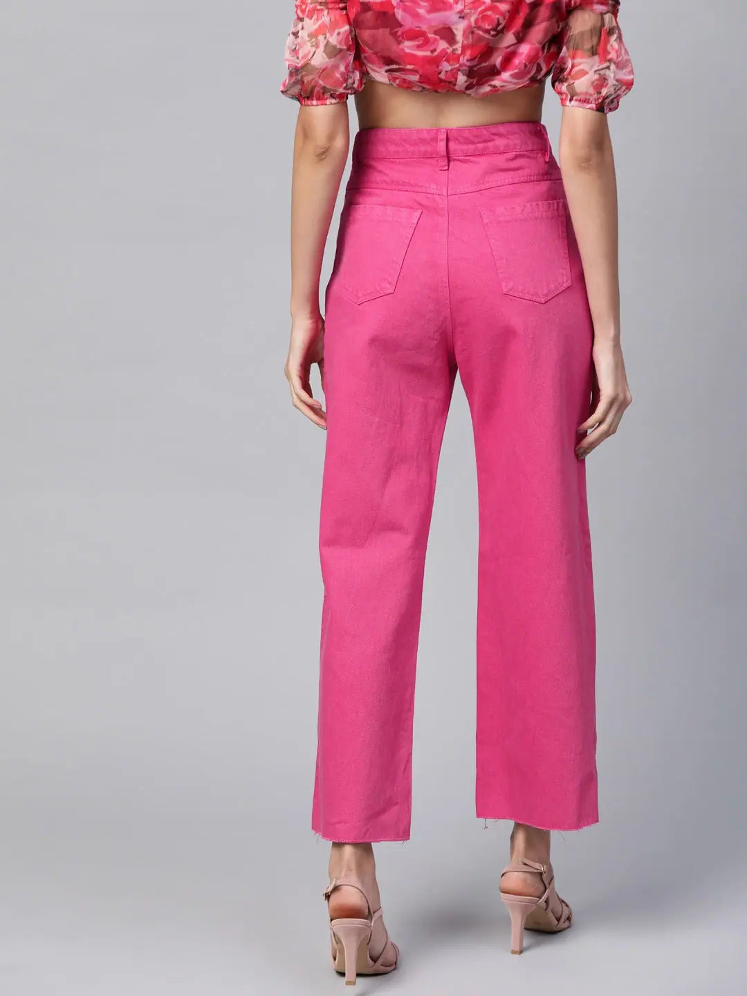 Fuchsia Raw Edge Jeans | Comfort Fit Denim Jeans