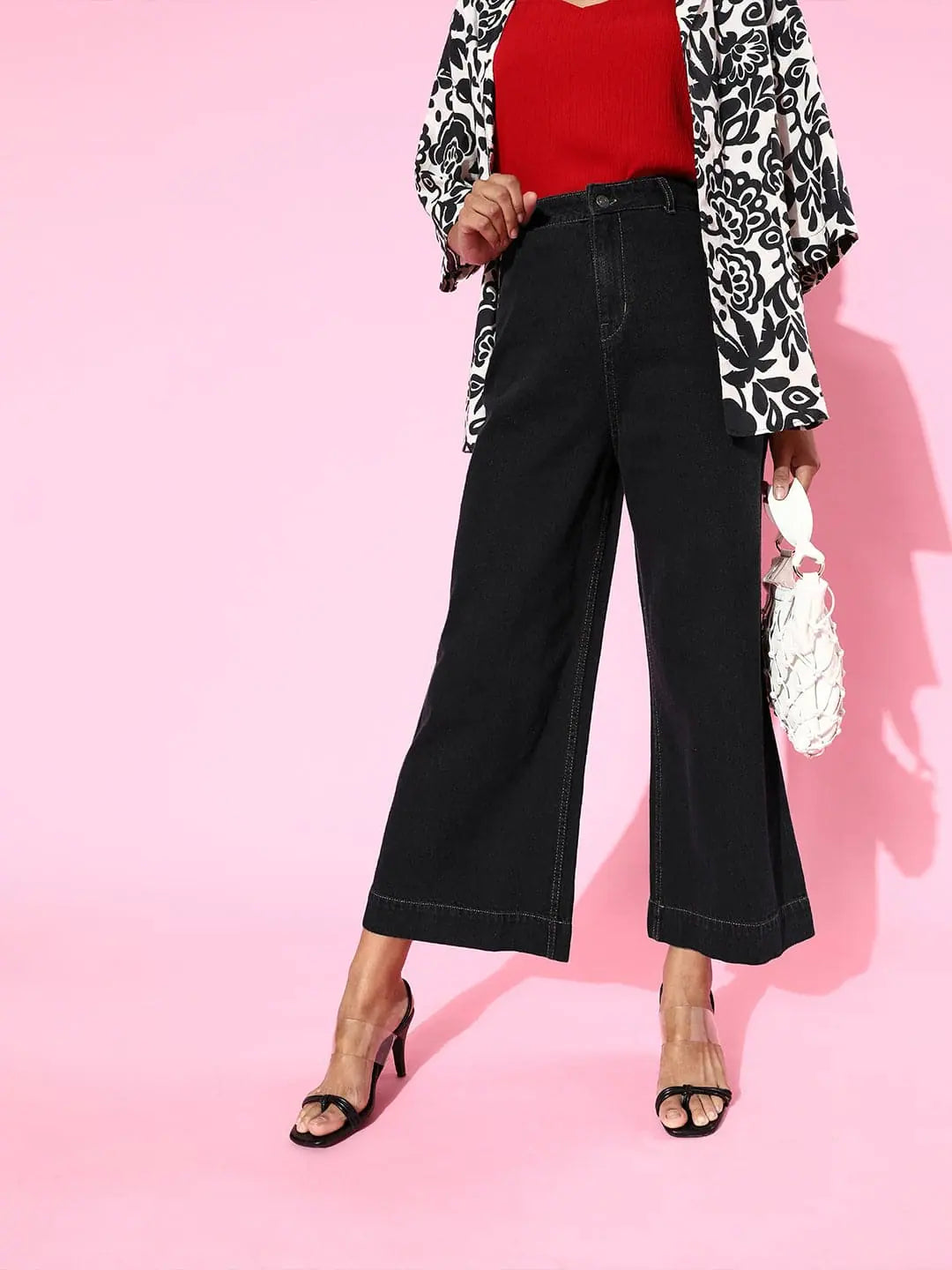 Black Wide Leg Jeans - Comfort Fit Denim Western Wear for Women