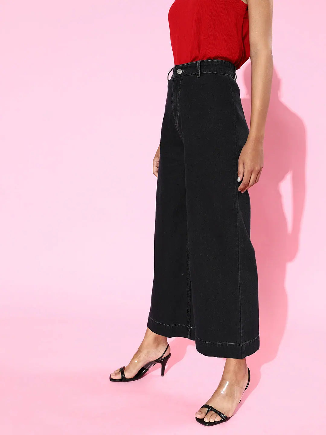 Black Wide Leg Jeans - Comfort Fit Denim Western Wear for Women